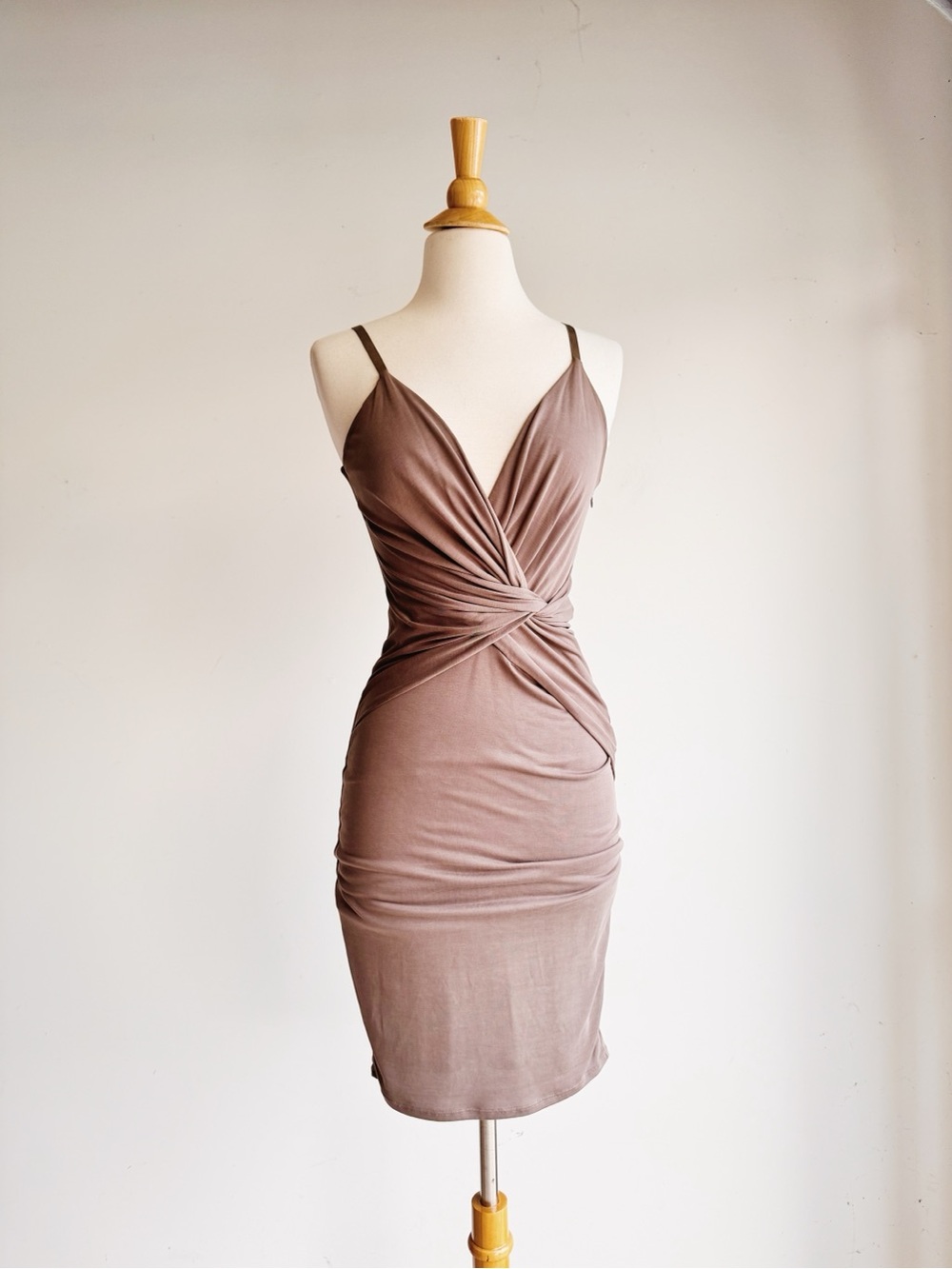 Marciano Los Angeles Taupe Ruched Bodycon Dress XS - Picture 2 of 5